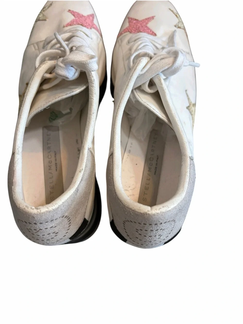 Stella Mcartney women’s White Star-Accent Platform Sneakers - Pink & Gold Stars